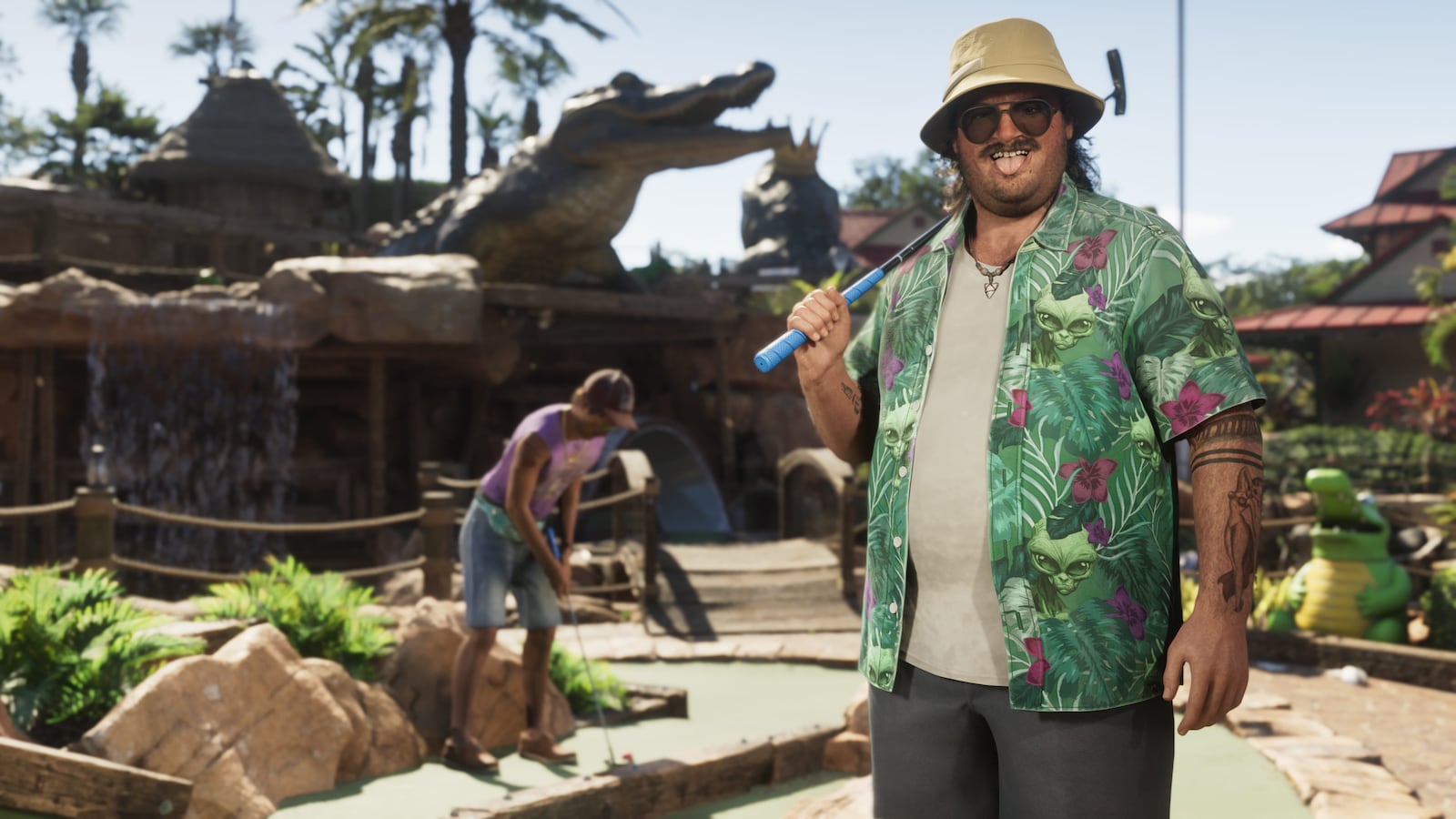 Cal Hampton on a mini-golf course